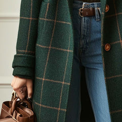 Women's Retro Plaid Tweed Coat Lapel Design Classic Fit Stylish Outerwear
