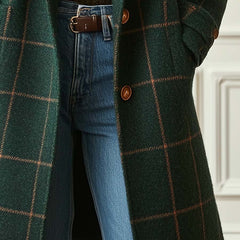 Women's Retro Plaid Tweed Coat Lapel Design Classic Fit Stylish Outerwear