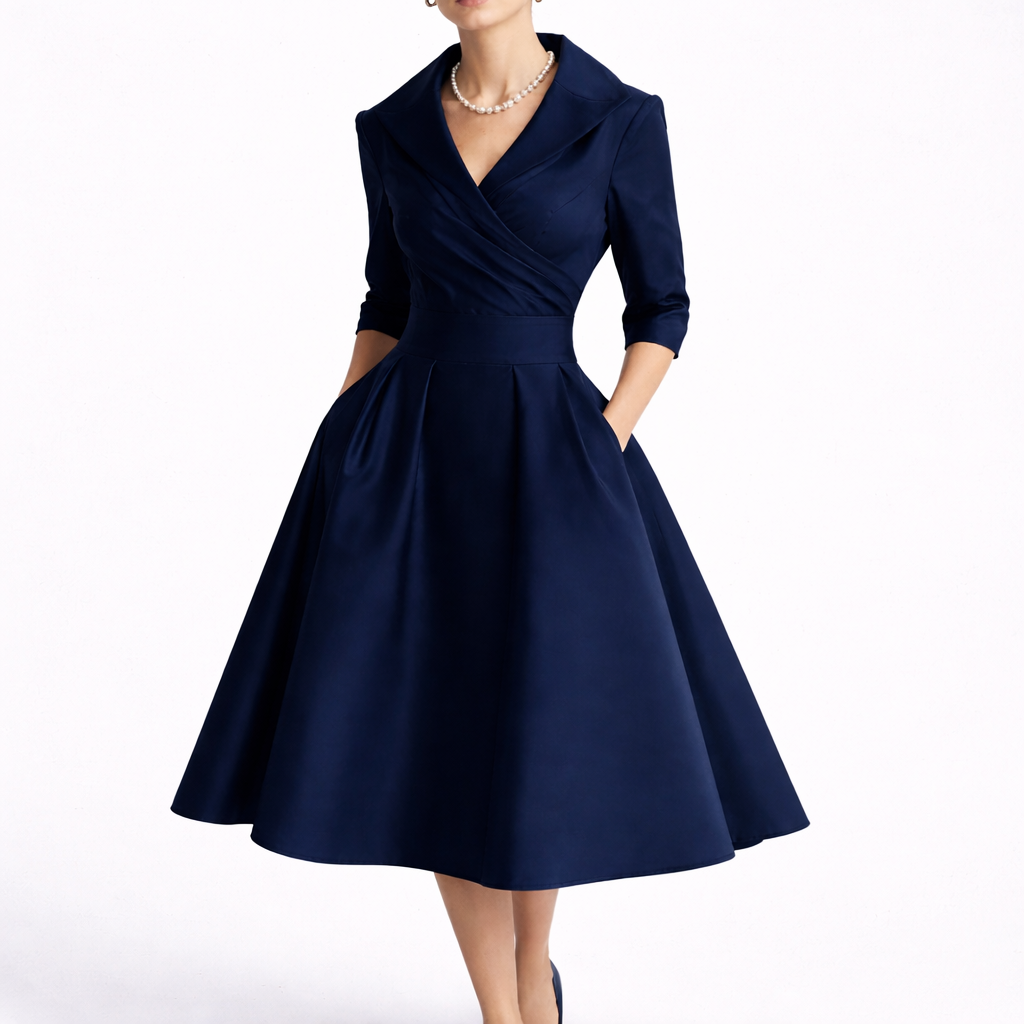 Women's Elegant Midi Dress Short Sleeve V-Neck A-Line Stylish Evening