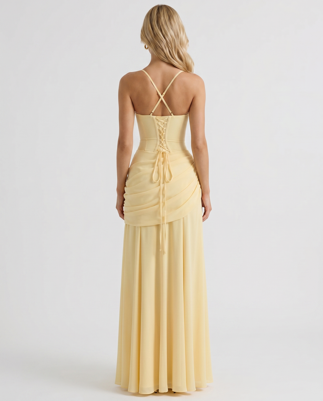 Women’s Elegant Ruched Maxi Dress | Yellow