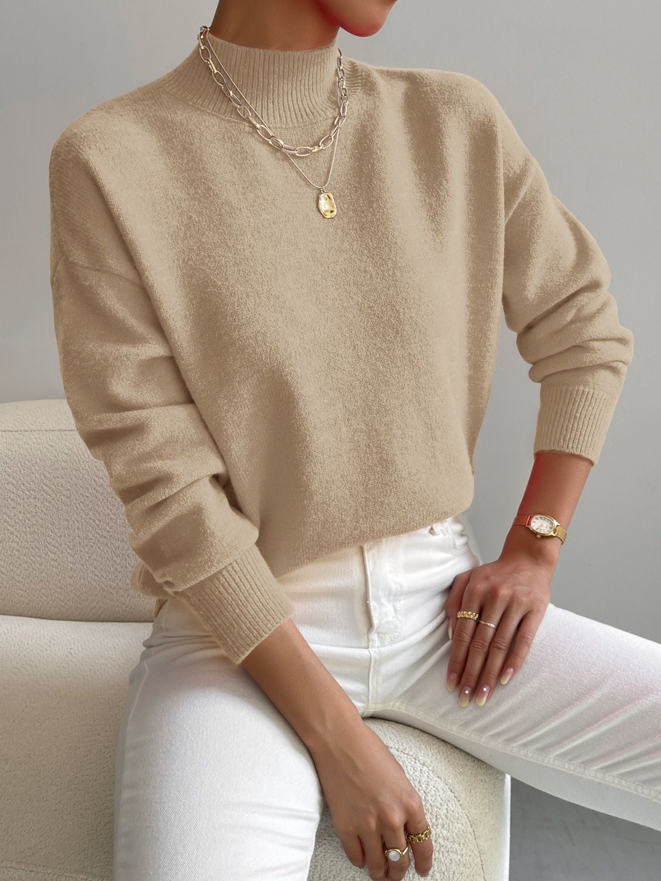 Women's Classic Knit Sweater Relaxed Fit Long Sleeve Crew Neck Casual Wear