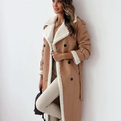 Women's Stylish Double-Breasted Trench Coat Classic Fit Long Sleeve Chic Everyday