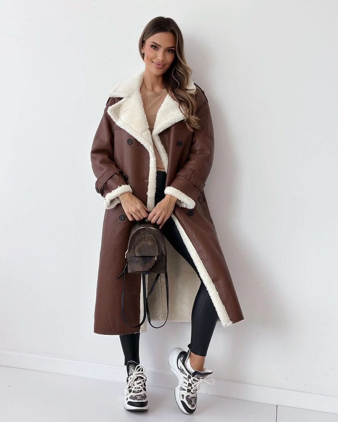 Women's Stylish Double-Breasted Trench Coat Classic Fit Long Sleeve Chic Everyday