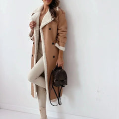 Women's Stylish Double-Breasted Trench Coat Classic Fit Long Sleeve Chic Everyday