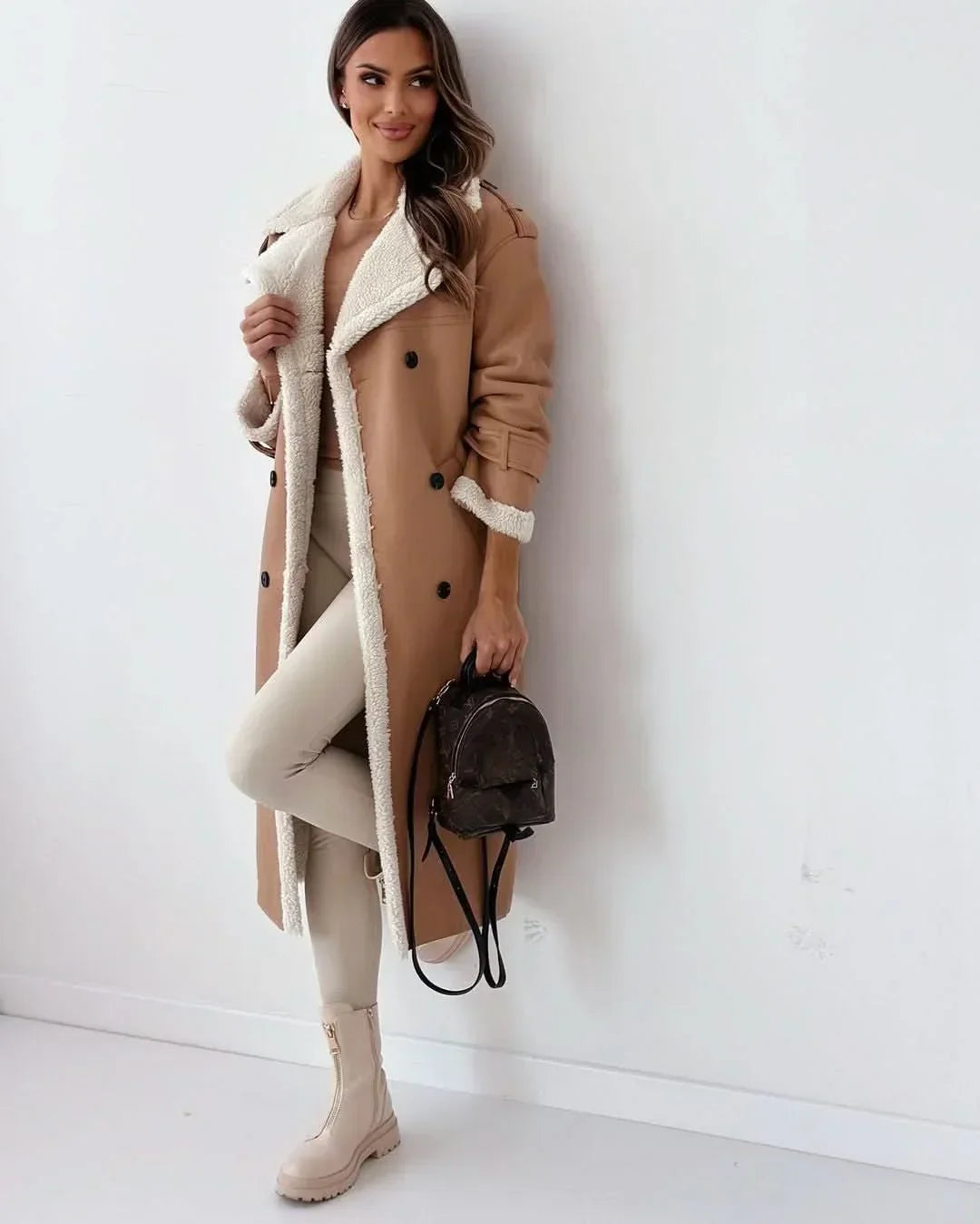 Women's Stylish Double-Breasted Trench Coat Classic Fit Long Sleeve Chic Everyday