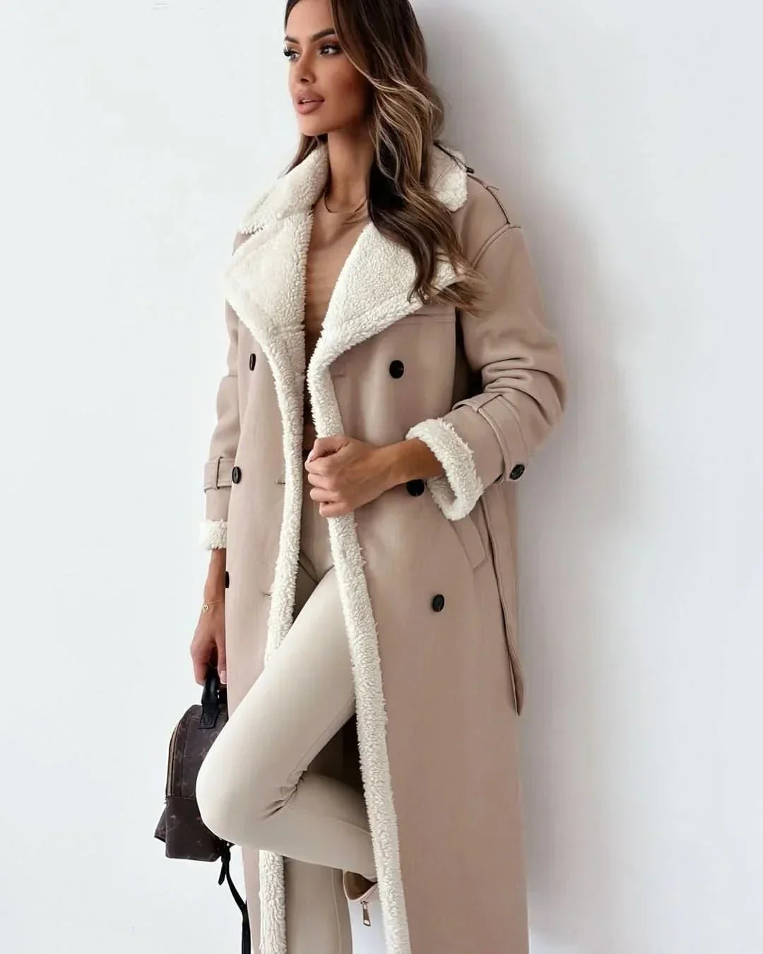 Women's Stylish Double-Breasted Trench Coat Classic Fit Long Sleeve Chic Everyday