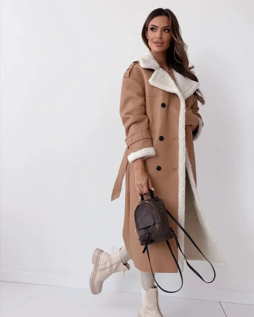 Women's Stylish Double-Breasted Trench Coat Classic Fit Long Sleeve Chic Everyday