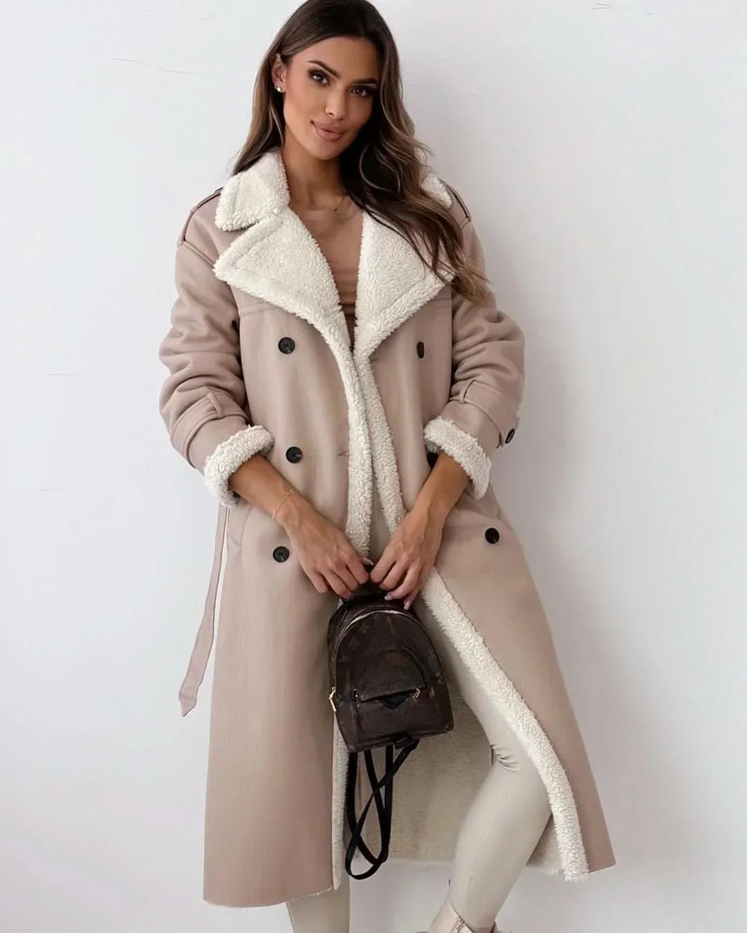 Women's Stylish Double-Breasted Trench Coat Classic Fit Long Sleeve Chic Everyday