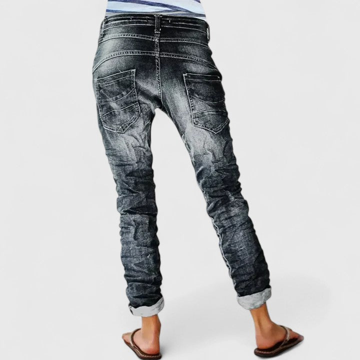 Women's Distressed Jeans Outfit for Work Casual Days Holidays and Everyday Wear