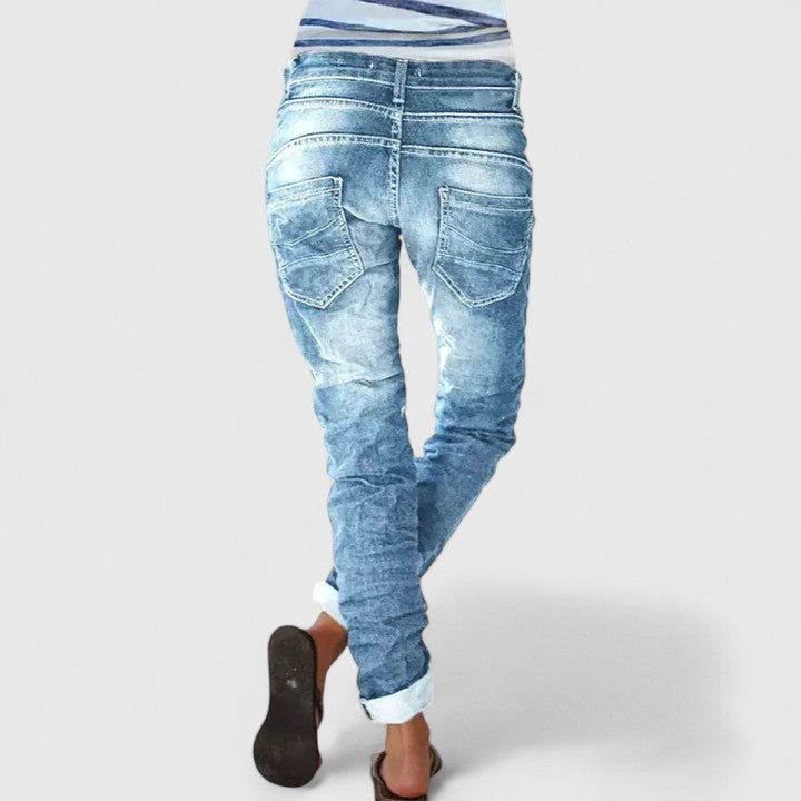 Women's Distressed Jeans Outfit for Work Casual Days Holidays and Everyday Wear