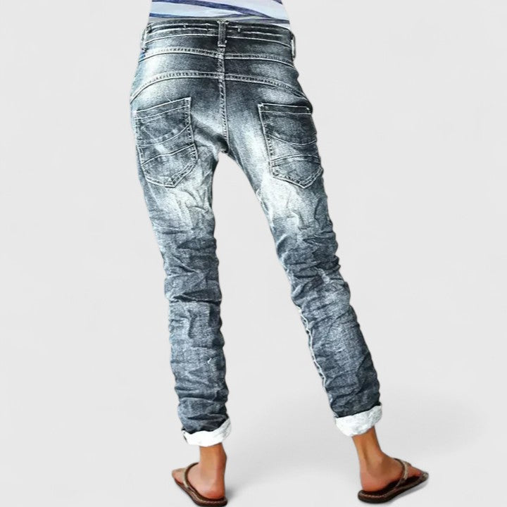 Women's Distressed Jeans Outfit for Work Casual Days Holidays and Everyday Wear
