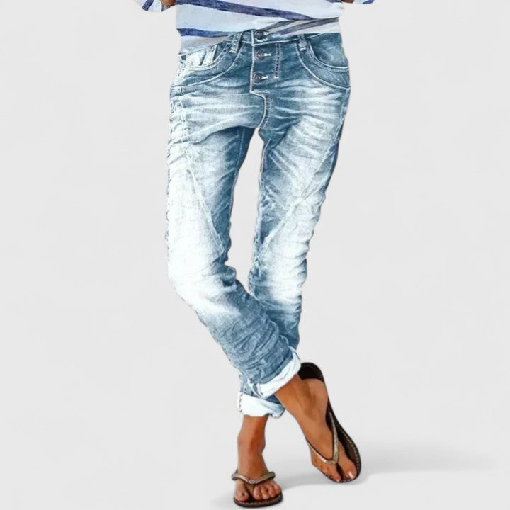 Women's Distressed Jeans Outfit for Work Casual Days Holidays and Everyday Wear