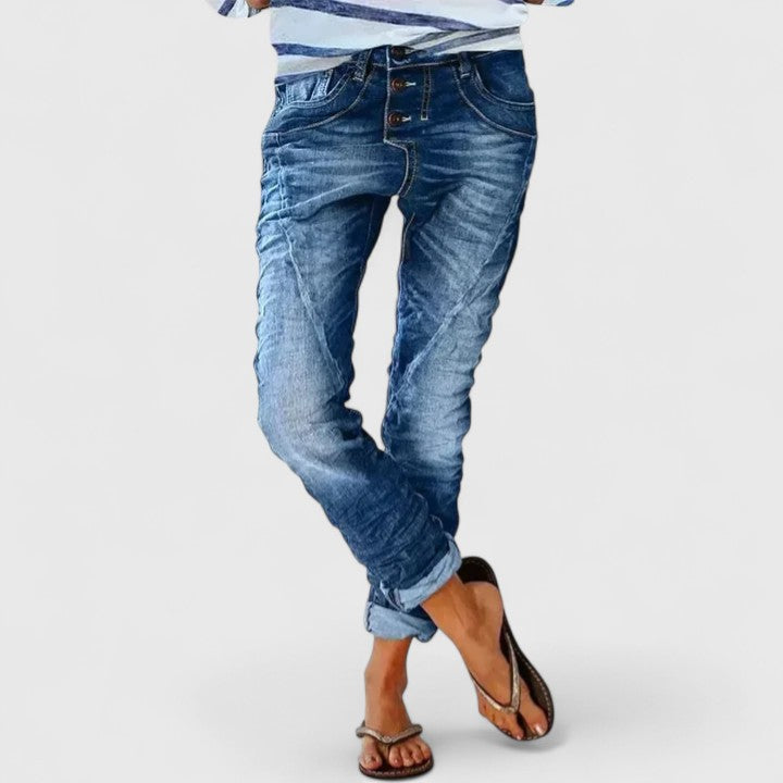 Women's Distressed Jeans Outfit for Work Casual Days Holidays and Everyday Wear