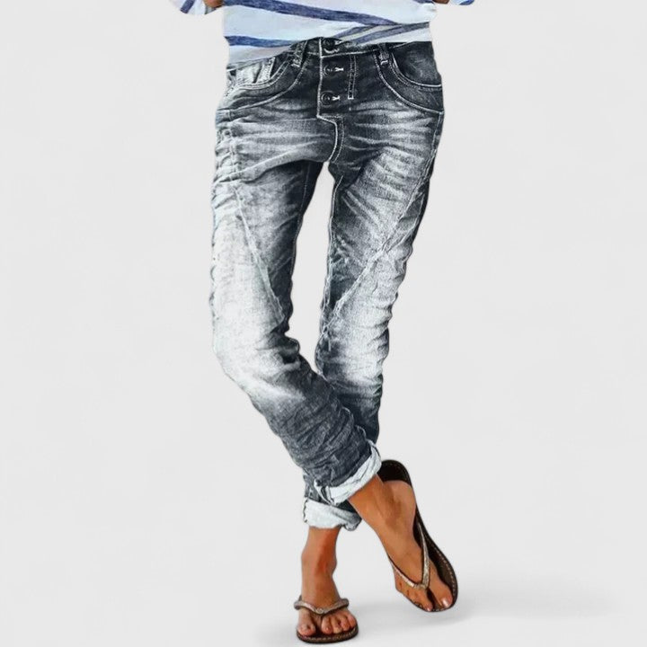 Women's Distressed Jeans Outfit for Work Casual Days Holidays and Everyday Wear