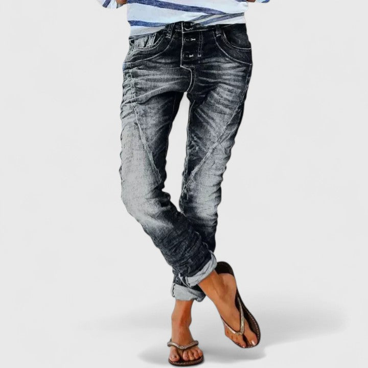 Women's Distressed Jeans Outfit for Work Casual Days Holidays and Everyday Wear