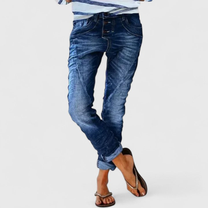 Women's Distressed Jeans Outfit for Work Casual Days Holidays and Everyday Wear