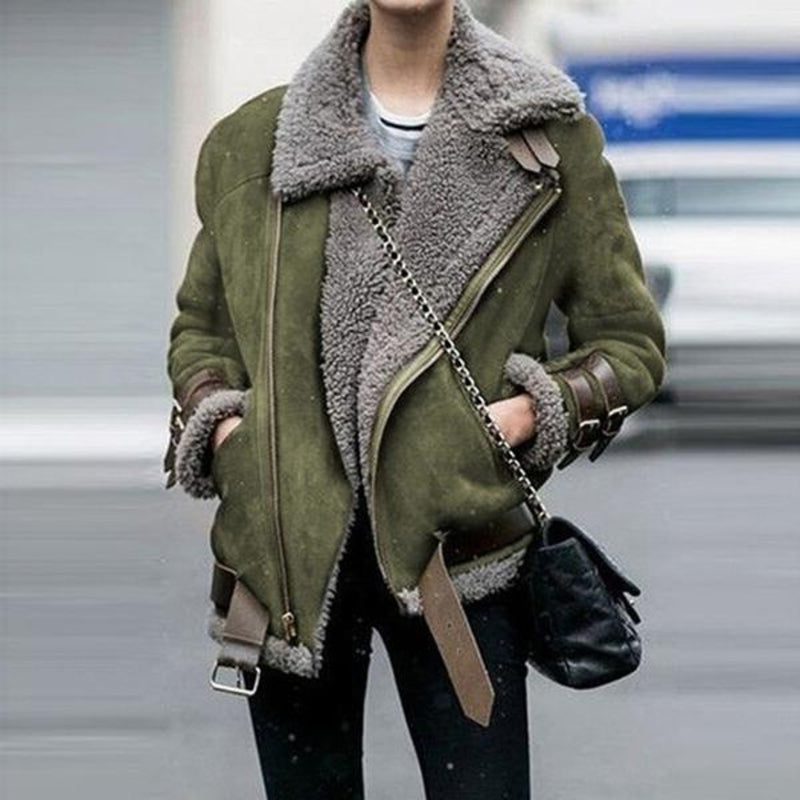 Women's Oversized Suede Jacket Sheepskin Lining Relaxed Fit Layering Casual