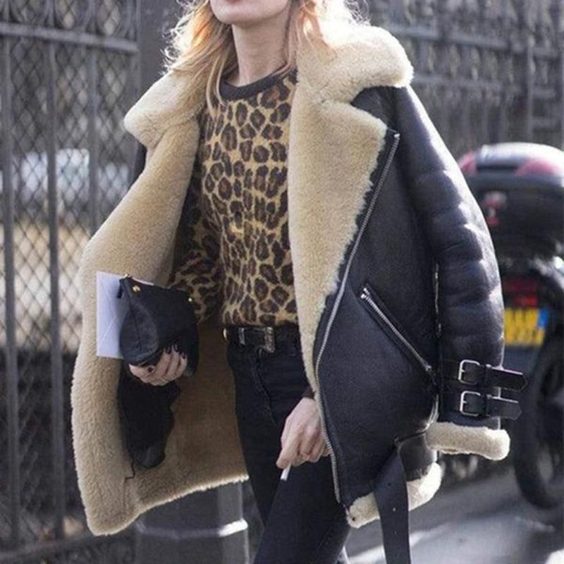 Women's Oversized Suede Jacket Sheepskin Lining Relaxed Fit Layering Casual