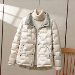 Women's Stylish Quilted Puffer Jacket Long Sleeve Zip Closure Casual Winter