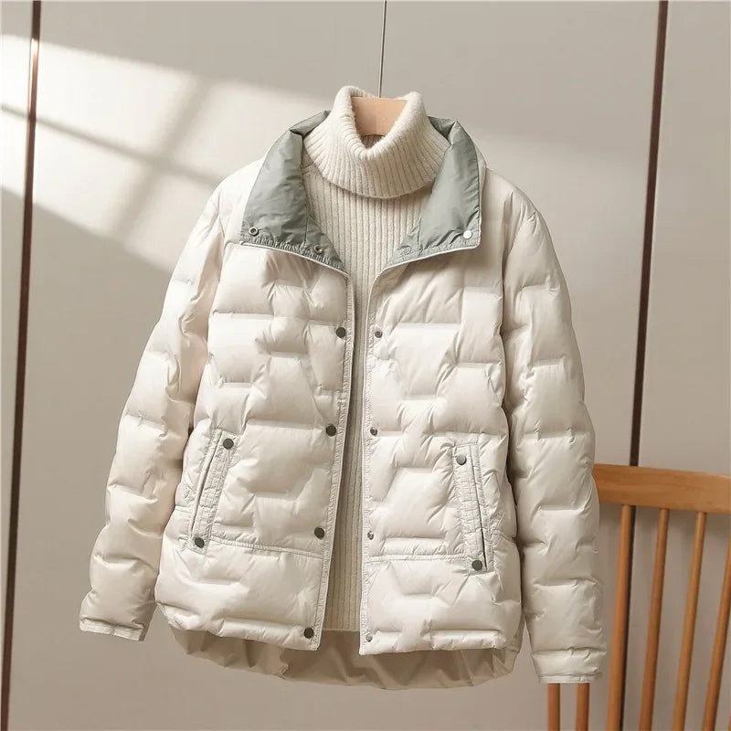 Women's Stylish Quilted Puffer Jacket Long Sleeve Zip Closure Casual Winter