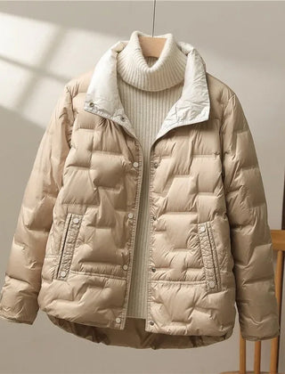 Women's Stylish Quilted Puffer Jacket Long Sleeve Zip Closure Casual Winter