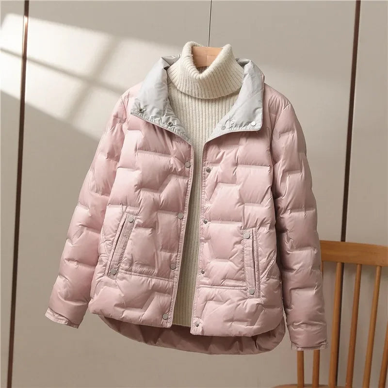 Women's Stylish Quilted Puffer Jacket Long Sleeve Zip Closure Casual Winter