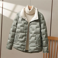 Women's Stylish Quilted Puffer Jacket Long Sleeve Zip Closure Casual Winter