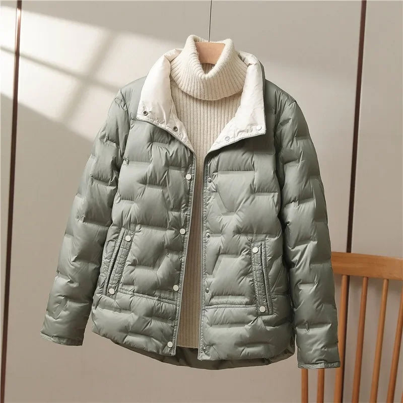 Women's Stylish Quilted Puffer Jacket Long Sleeve Zip Closure Casual Winter