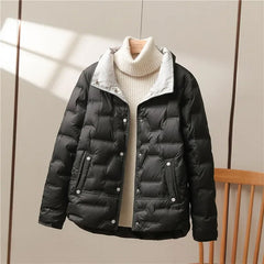 Women's Stylish Quilted Puffer Jacket Long Sleeve Zip Closure Casual Winter