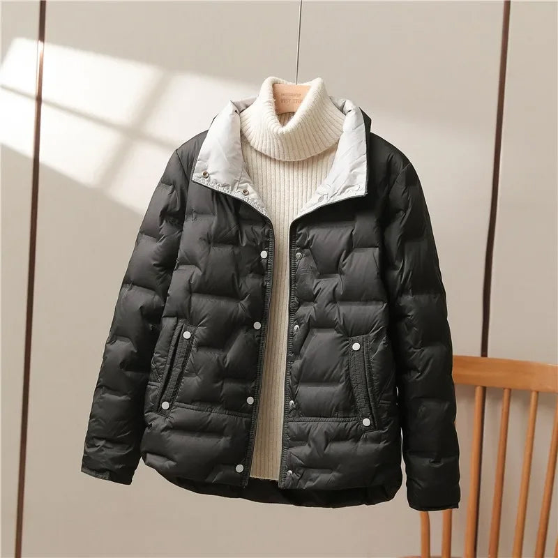 Women's Stylish Quilted Puffer Jacket Long Sleeve Zip Closure Casual Winter