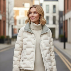 Women's Stylish Quilted Puffer Jacket Long Sleeve Zip Closure Casual Winter