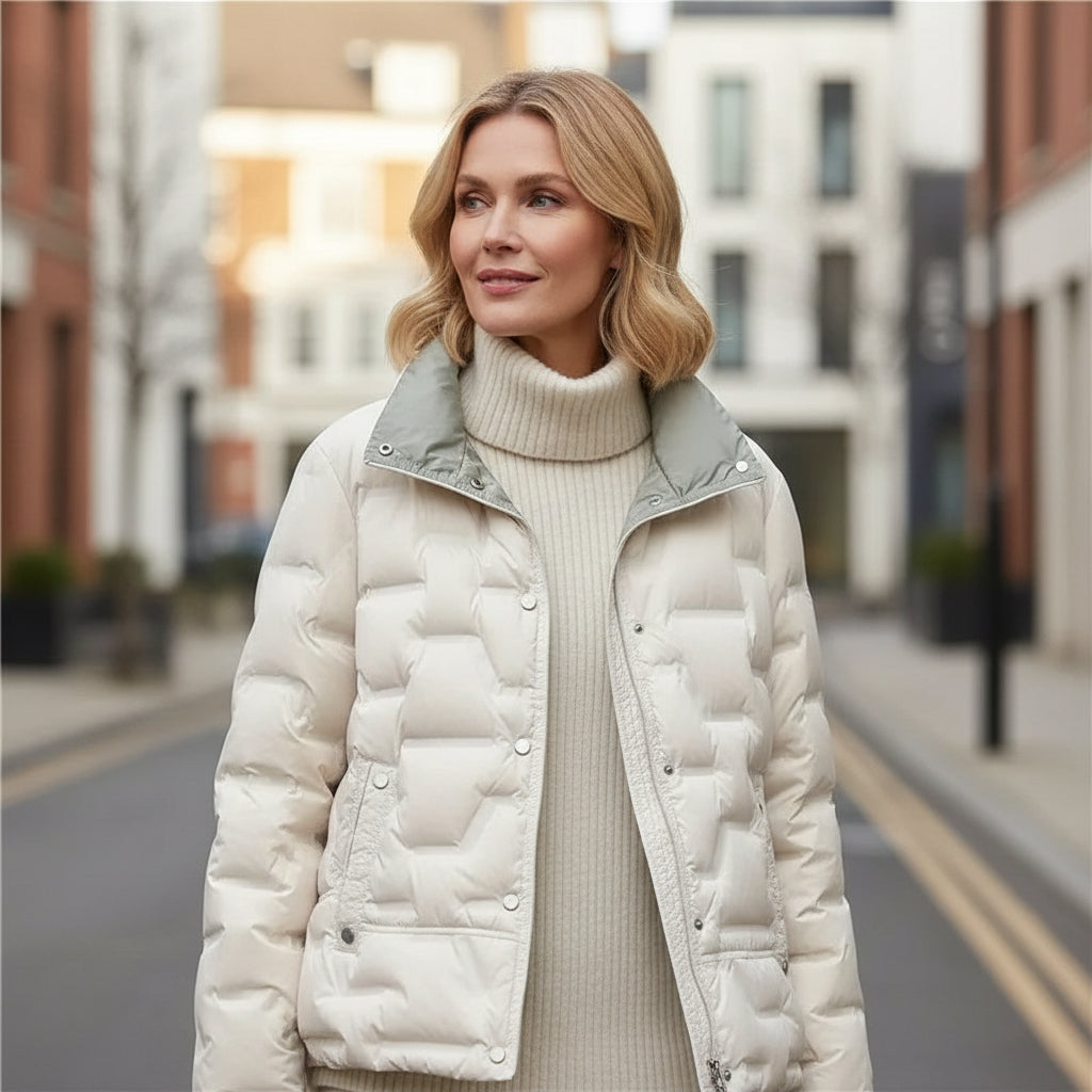 Women's Stylish Quilted Puffer Jacket Long Sleeve Zip Closure Casual Winter