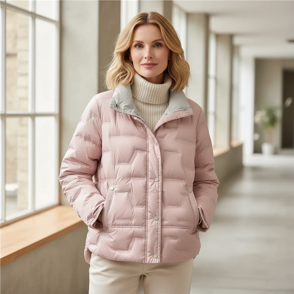Women's Stylish Quilted Puffer Jacket Long Sleeve Zip Closure Casual Winter