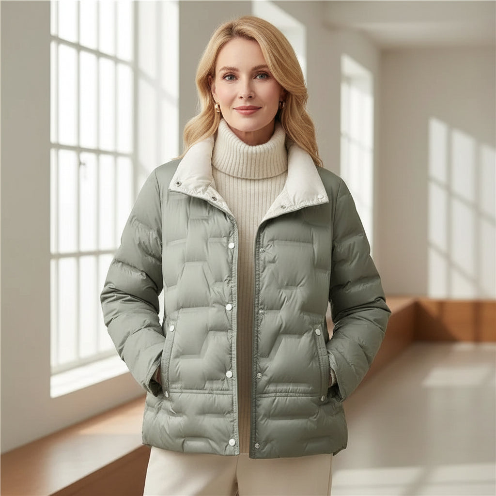 Women's Stylish Quilted Puffer Jacket Long Sleeve Zip Closure Casual Winter