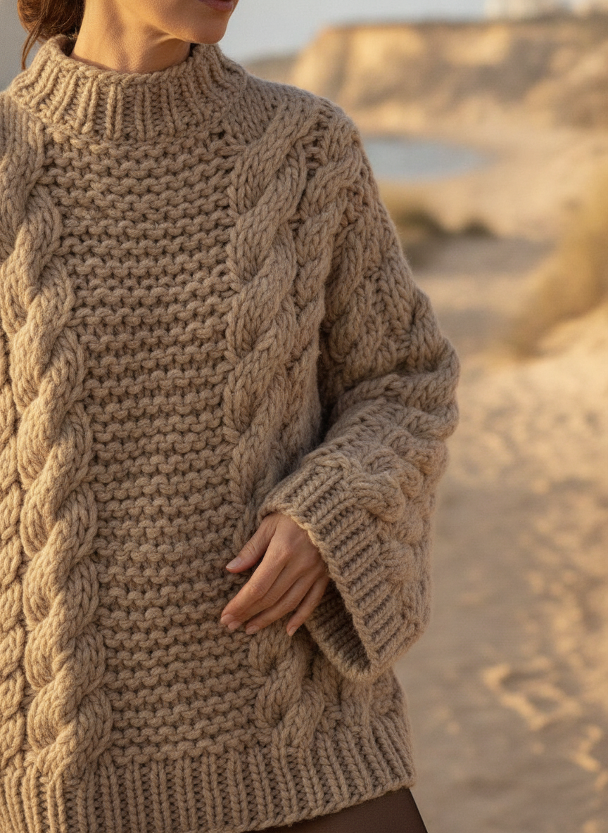 Women's Relaxed Fit Cable Knit Sweater Long Sleeve Crew Neck Casual