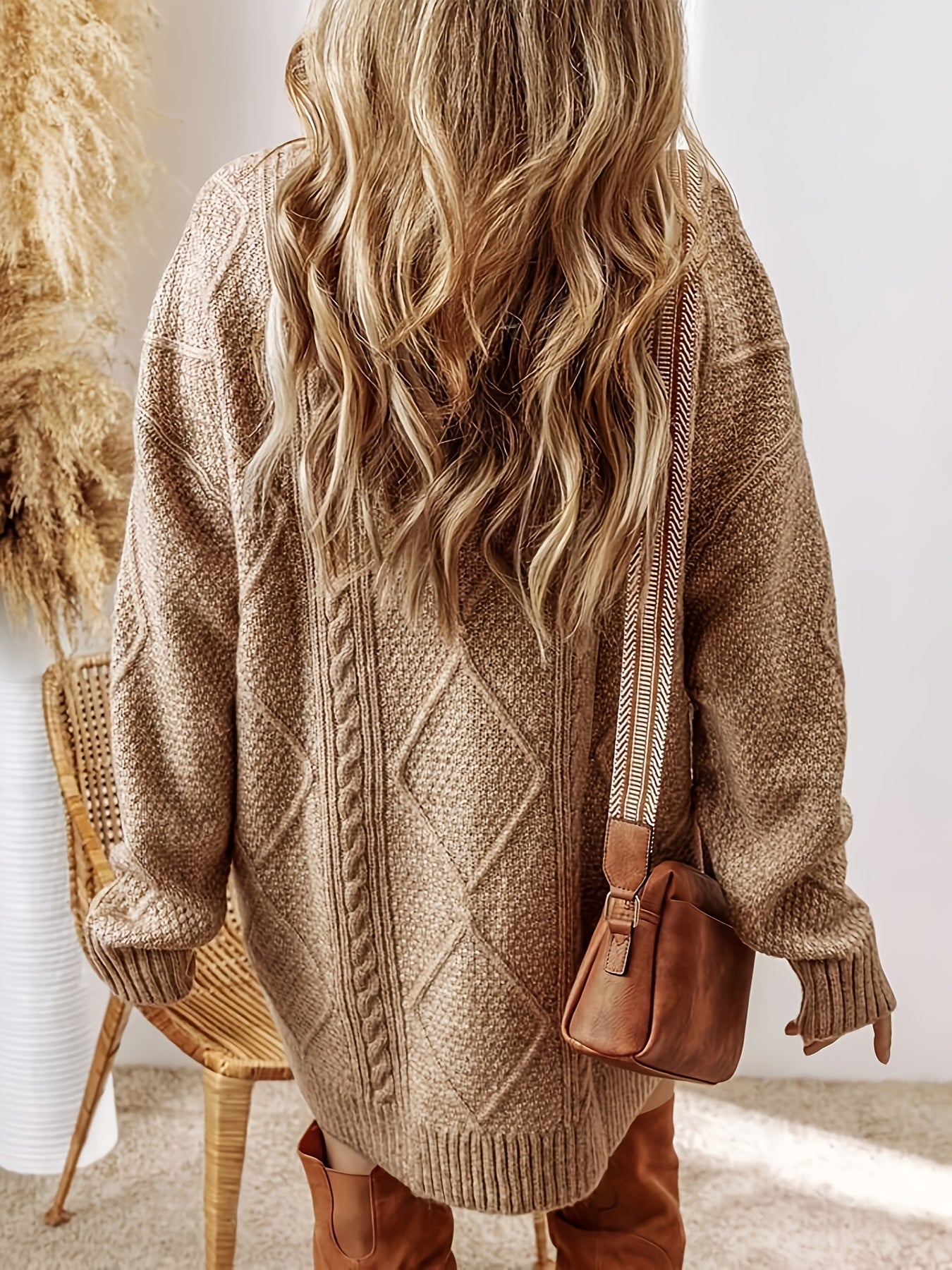Women's Oversized Cable Knit Sweater Dress Long Sleeve Cozy Casual Midi
