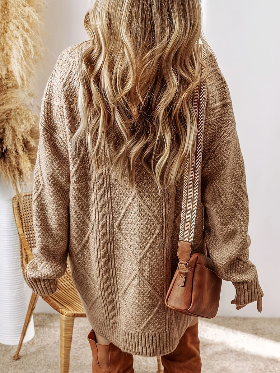Women's Oversized Cable Knit Sweater Dress Long Sleeve Cozy Casual Midi