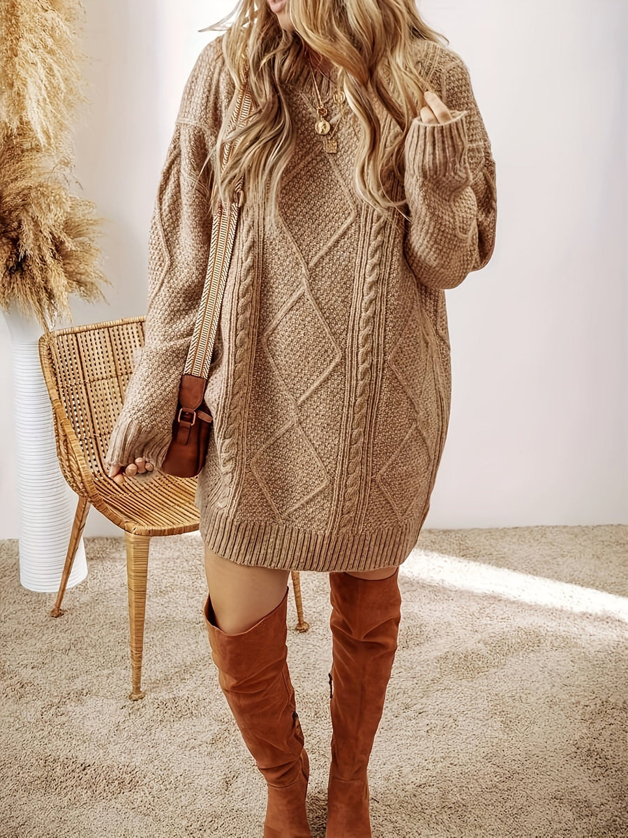 Women's Oversized Cable Knit Sweater Dress Long Sleeve Cozy Casual Midi