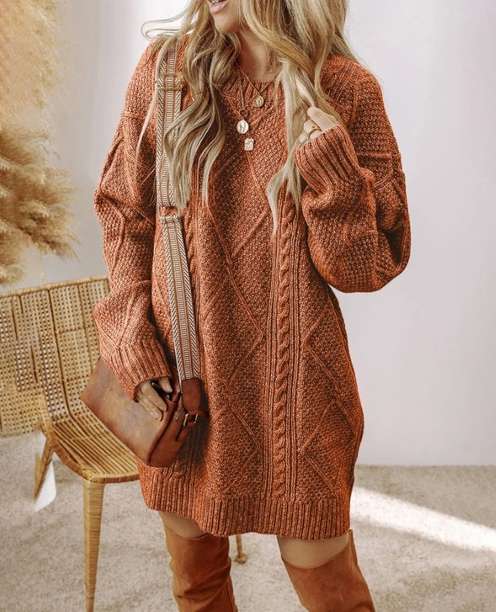Women's Oversized Cable Knit Sweater Dress Long Sleeve Cozy Casual Midi
