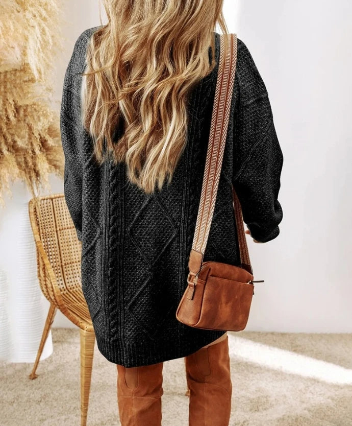 Women's Oversized Cable Knit Sweater Dress Long Sleeve Cozy Casual Midi