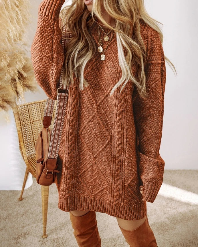 Women's Oversized Cable Knit Sweater Dress Long Sleeve Cozy Casual Midi