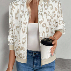 Women's Vintage Cropped Bomber Jacket Zip-Up Front Casual Retro Style