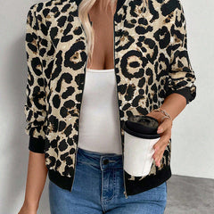 Women's Vintage Cropped Bomber Jacket Zip-Up Front Casual Retro Style