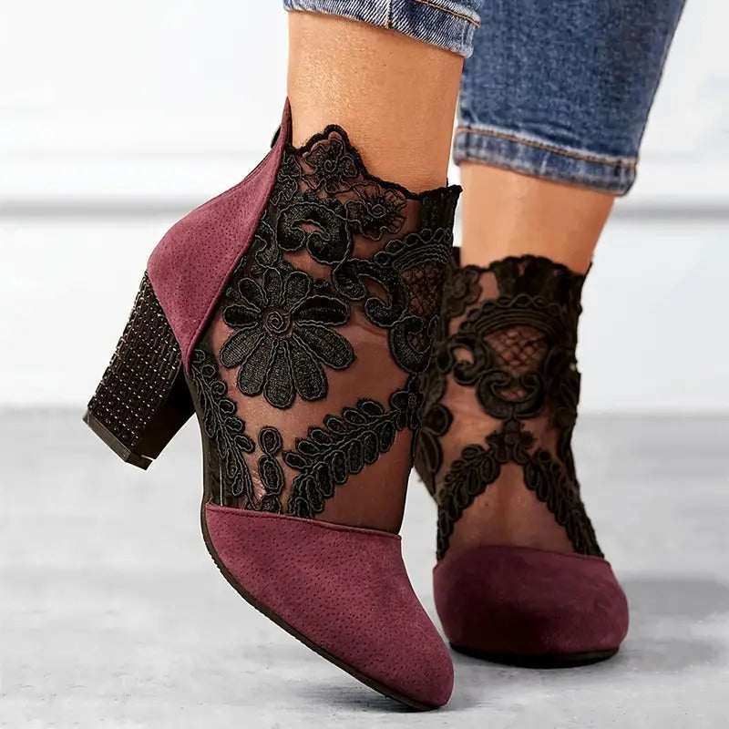 Women's Floral Ankle Boot Block Heel Footwear for Summer Holidays Weddings Parties and Everyday Wear