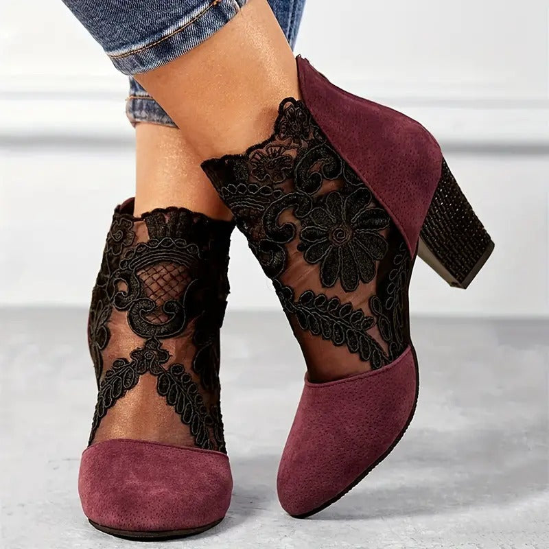 Women's Floral Ankle Boot Block Heel Footwear for Summer Holidays Weddings Parties and Everyday Wear
