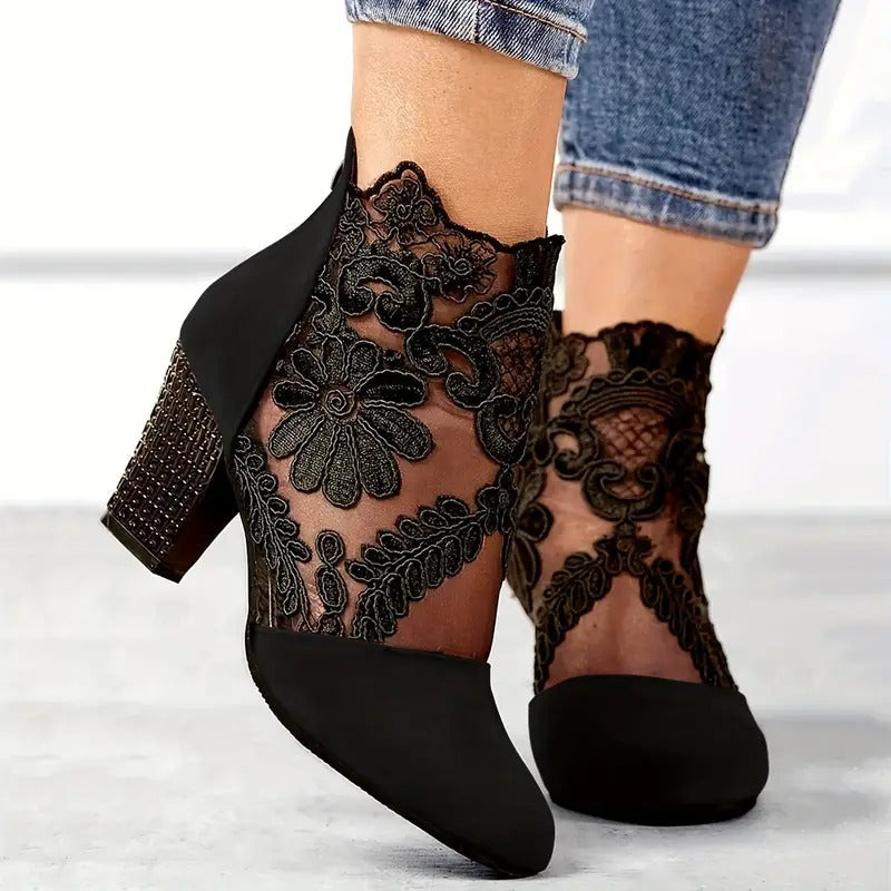 Women's Floral Ankle Boot Block Heel Footwear for Summer Holidays Weddings Parties and Everyday Wear