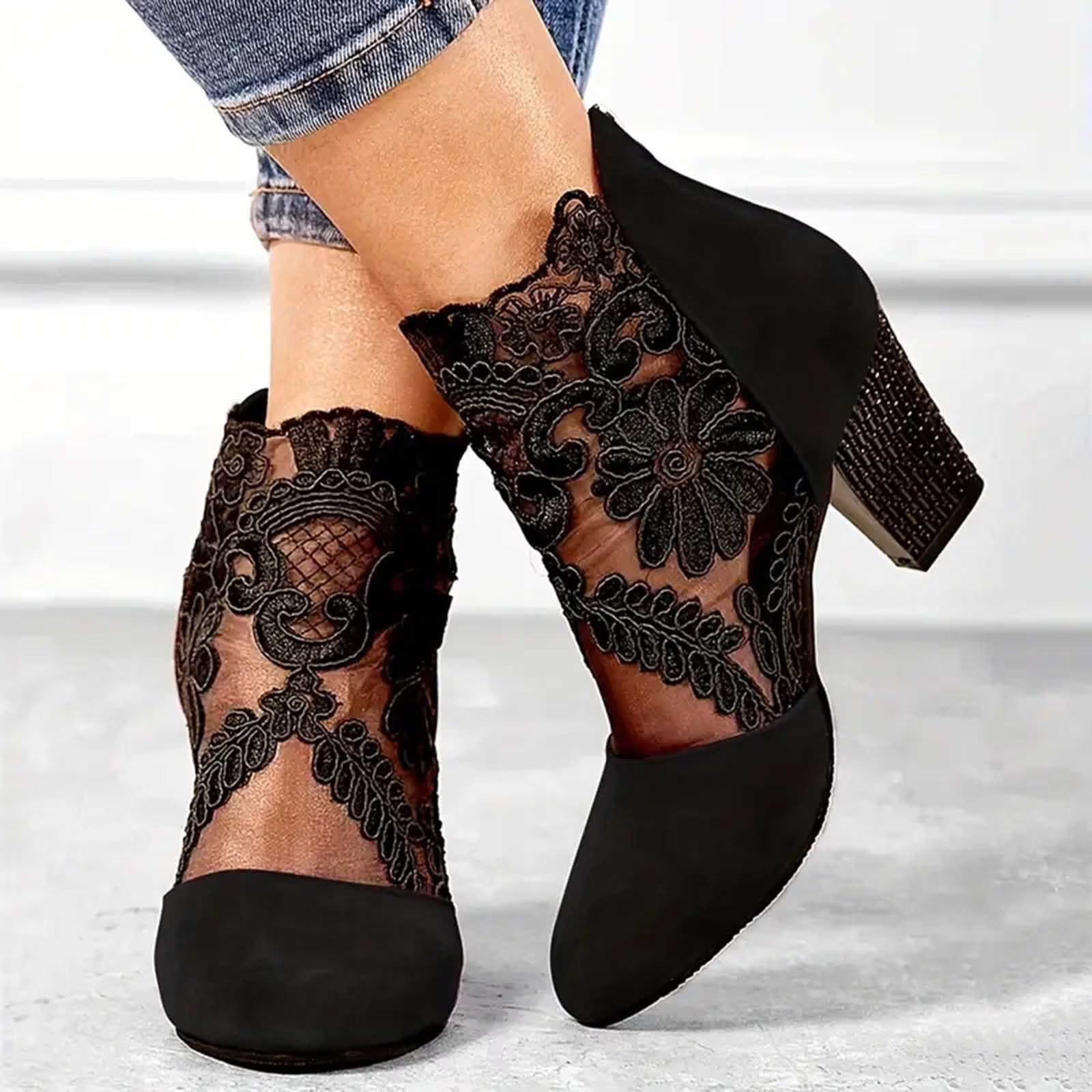 Women's Floral Ankle Boot Block Heel Footwear for Summer Holidays Weddings Parties and Everyday Wear