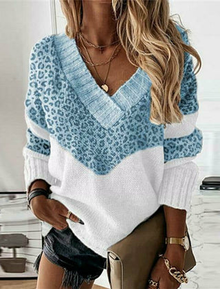 Women's V-Neck Sweater Leopard Print Long Sleeve Casual Stylish Everyday