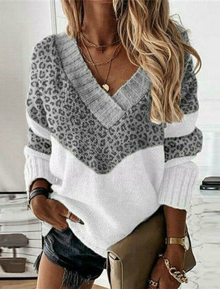 Women's V-Neck Sweater Leopard Print Long Sleeve Casual Stylish Everyday