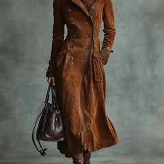Women's Elegant Double-Breasted Long Coat Tailored Fit Classic Styling